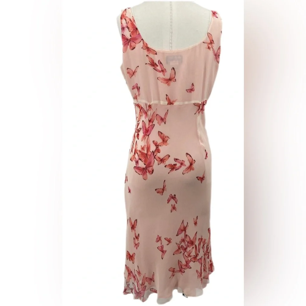 VTG Y2K Fairycore 100% silk lined butterfly empire waist midi dress Sz 14 - Picture 5 of 9